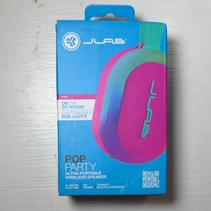 JLab Pop Party Ultra-Portable Wireless Speaker - Pink/Teal. New